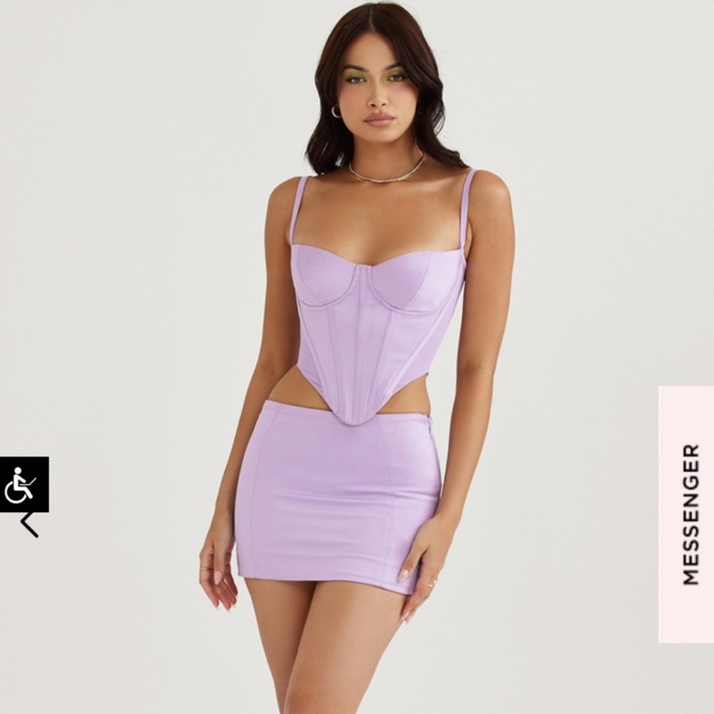 House of CB Tamsin Orchid Satin Top and matching Elodie Orchid Satin Skirt